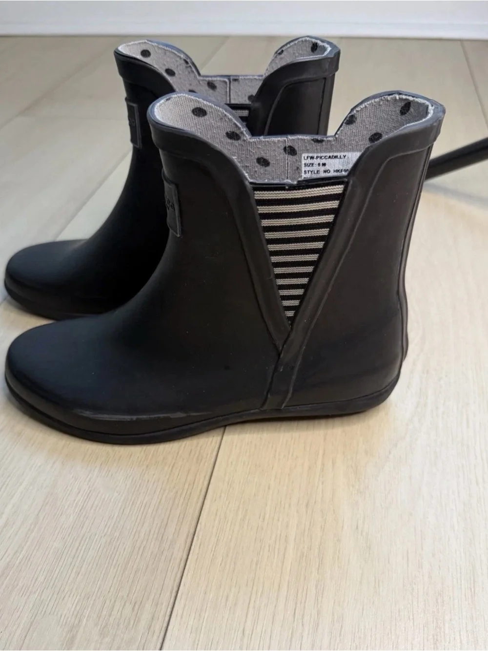 London Fog Black Short Women's Rain Boots with Striped Inner Panel